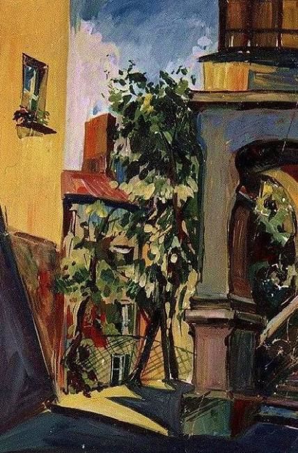 Peinture intitulée "Cour, Lviv" par Nathalia Chipilova, Œuvre d'art originale, Huile