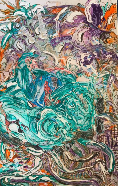 Painting titled "Flower-nature" by Inaam Obaidi Onsi, Original Artwork, Acrylic