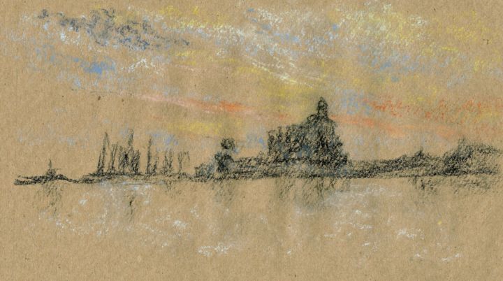 Painting titled "sunset-venice.jpg" by Jim Fischer, Original Artwork, Pastel