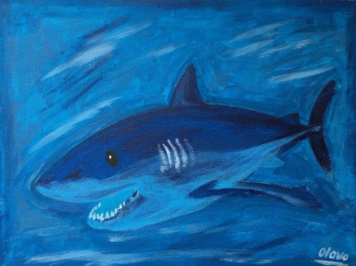Ζωγραφική με τίτλο "friendly shark" από Olaf Andriessen, Αυθεντικά έργα τέχνης, Ακρυλικό