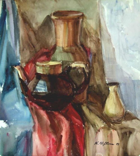 Painting titled "Nature morte à la t…" by Nathalia Chipilova, Original Artwork, Oil