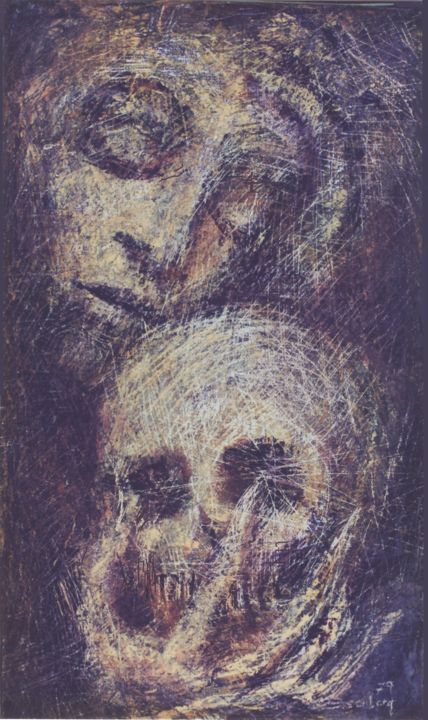 Hamlet (Tête et Crâne) 绘画, 16.1x9.5 in