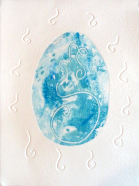 07)b 03) Identite bleue marbree oeuf 印花与版画, 10.2x7.9 in