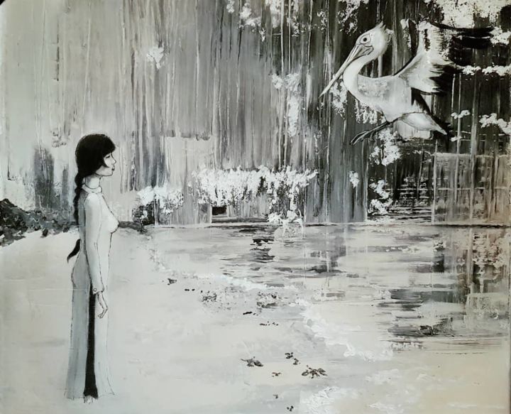 「Here comes the rain」というタイトルの絵画 Céleste Javaによって, オリジナルのアートワーク, アクリル