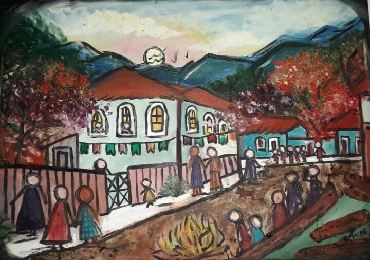Festa Junina Brasileira. 绘画, 19.7x31.5 in