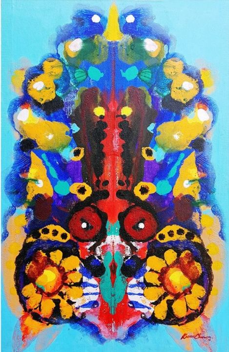 Malerei mit dem Titel "Smears on a Flamboy…" von Kasun Wickramasinghe, Original-Kunstwerk, Acryl Auf Keilrahmen aus Holz mon…