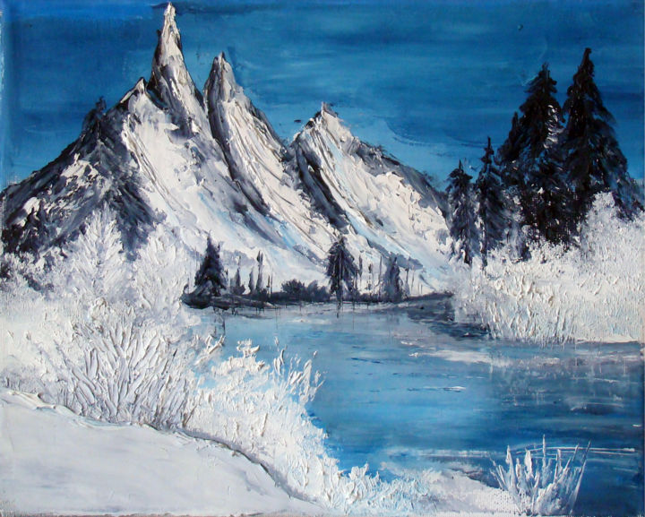 Painting titled "neige fraiche" by Atelier Des Couleurs, Original Artwork, Oil Mounted on Wood Stretcher frame