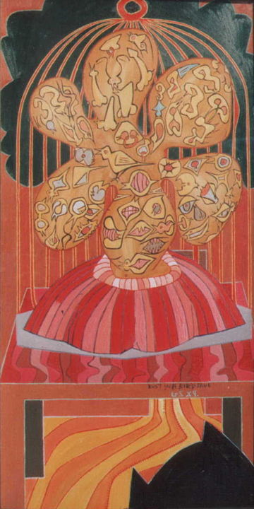 Painting titled "Bust In A Bird Cage" by Gerald Shepherd F.F.P.S., Original Artwork, Oil
