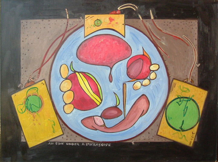 Painting titled "Epic Under A Micros…" by Gerald Shepherd F.F.P.S., Original Artwork, Oil