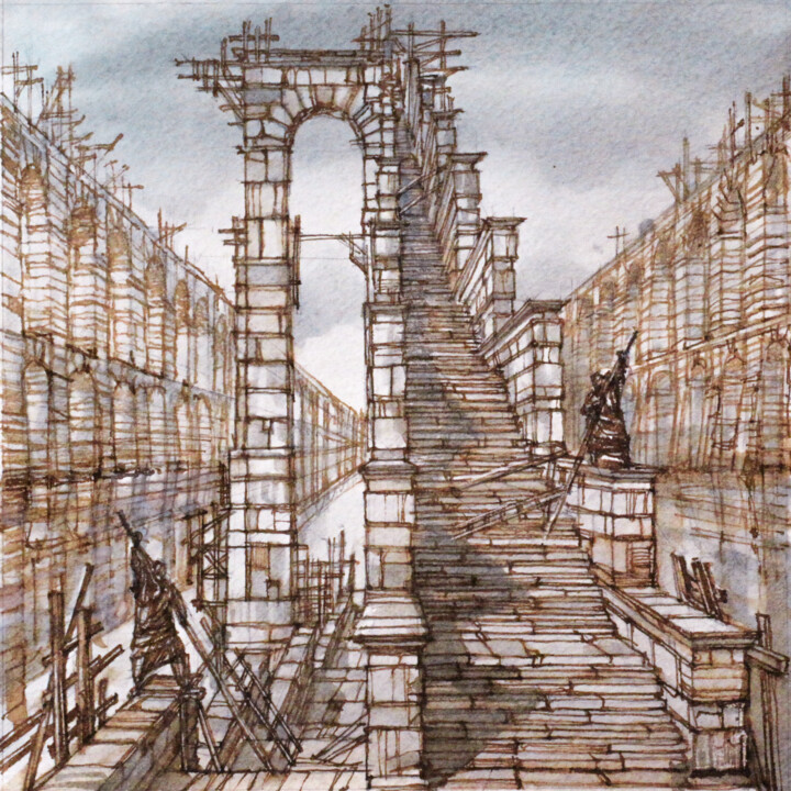 The Ladder On The Water 绘画, 6.3x6.3 in