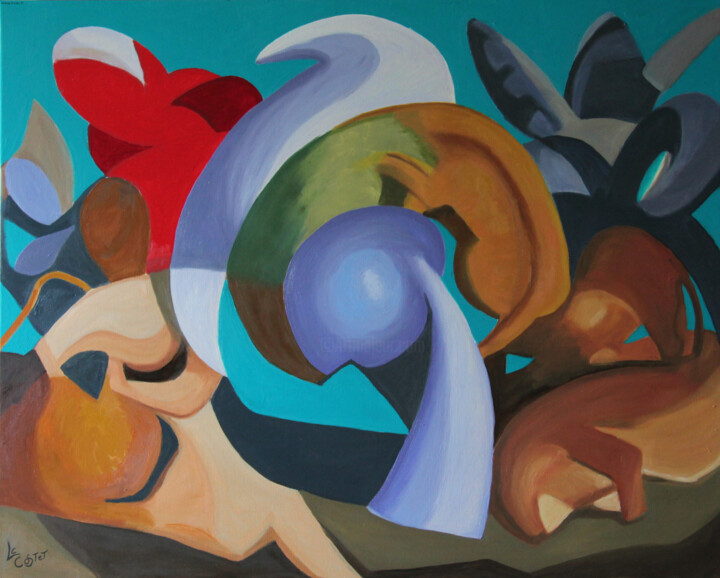 Peinture intitulée "La chasse au tigre…" par Catherine Costet (Lccat), Œuvre d'art originale, Huile