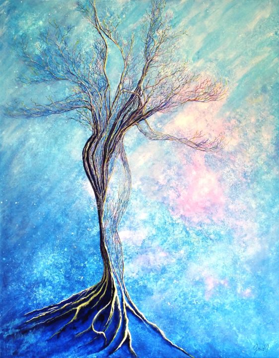 Painting titled "Arbre Diva III" by Gaïdg, Original Artwork, Acrylic Mounted on Wood Stretcher frame