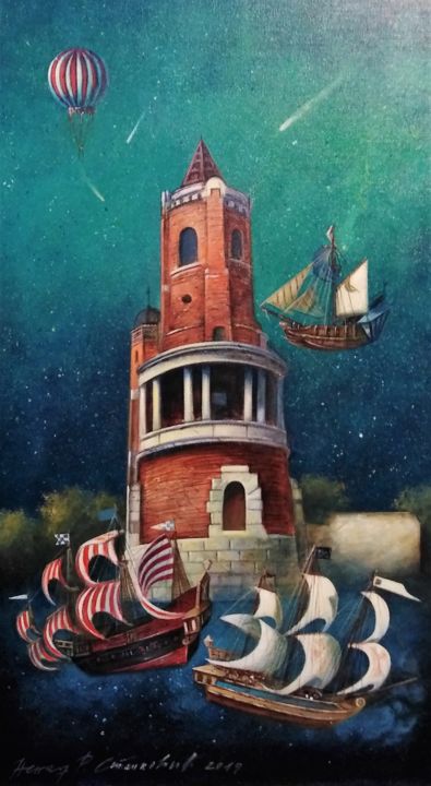 Painting titled "Tower of Sibinjanin…" by Nenad Stankovic, Original Artwork, Acrylic