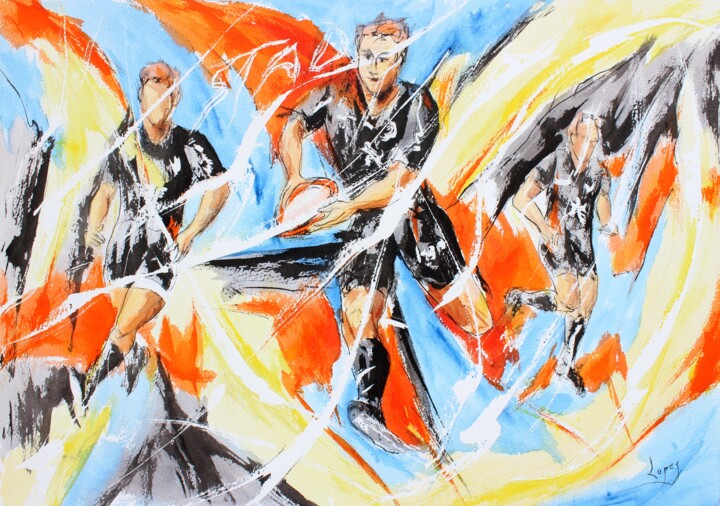 430 Rugby du Stade 绘画, 18.9x14.2 in