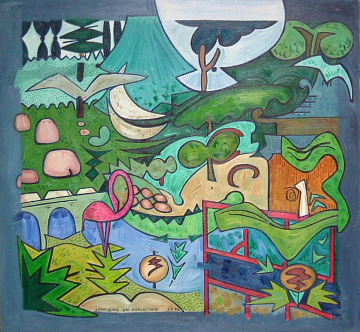 Painting titled "Landscape On Reflec…" by Gerald Shepherd F.F.P.S., Original Artwork, Oil
