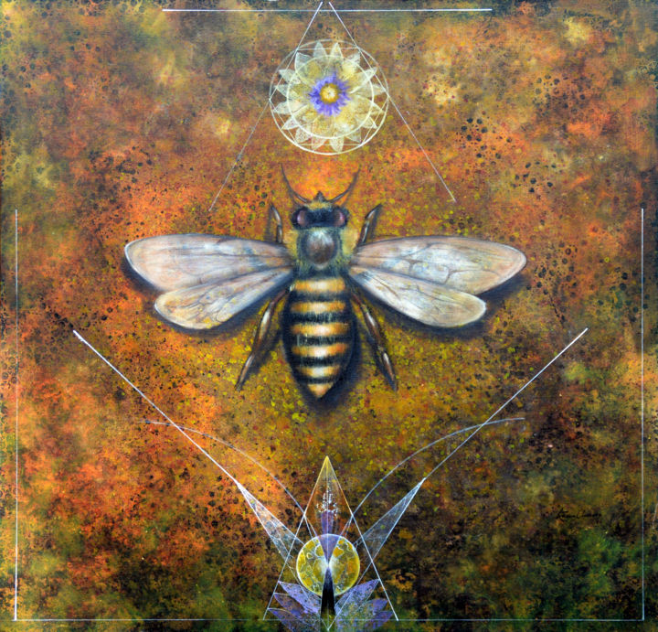 绘画 标题为“Queen Bee” 由Kasun Wickramasinghe, 原创艺术品, 丙烯 安装在木质担架架上