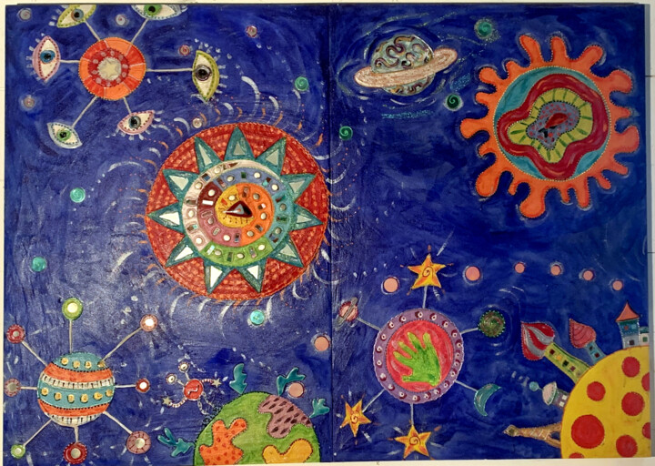 "astres en folie" 绘画, 36.6x51.2 in