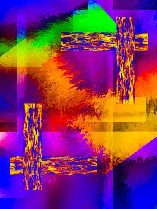 Digital Arts titled "Framing Colors" by Keep Magic, Original Artwork, Digital Painting Mounted on Wood Stretcher frame