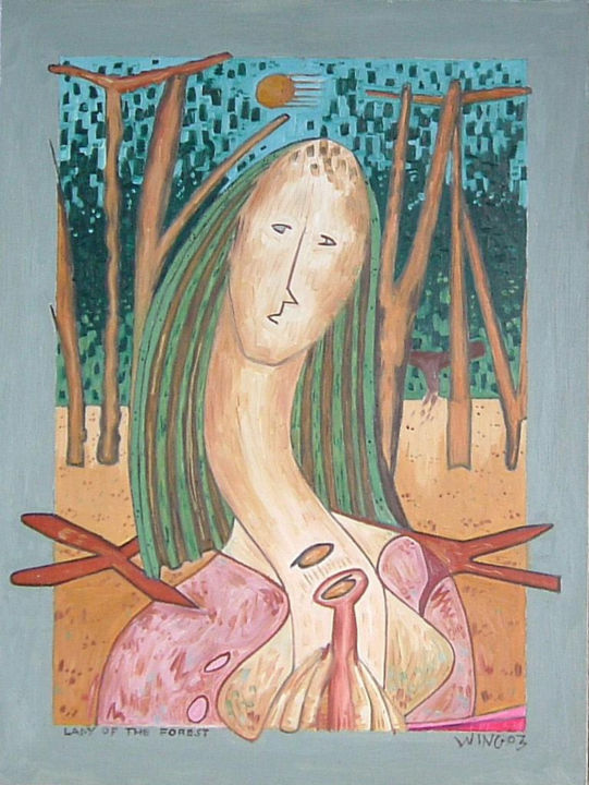 Painting titled "Lady In The Forest…" by Gerald Shepherd F.F.P.S., Original Artwork, Oil