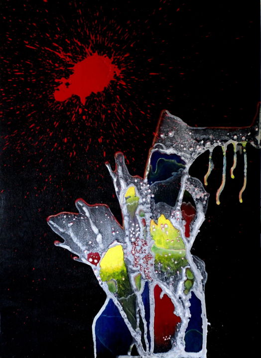 Malerei mit dem Titel "things-under-a-red-…" von Anton Winzer, Original-Kunstwerk, Acryl
