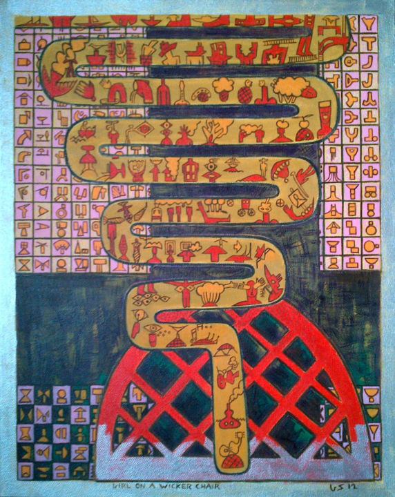 Painting titled "Girl On A Wicker Ch…" by Gerald Shepherd F.F.P.S., Original Artwork, Acrylic