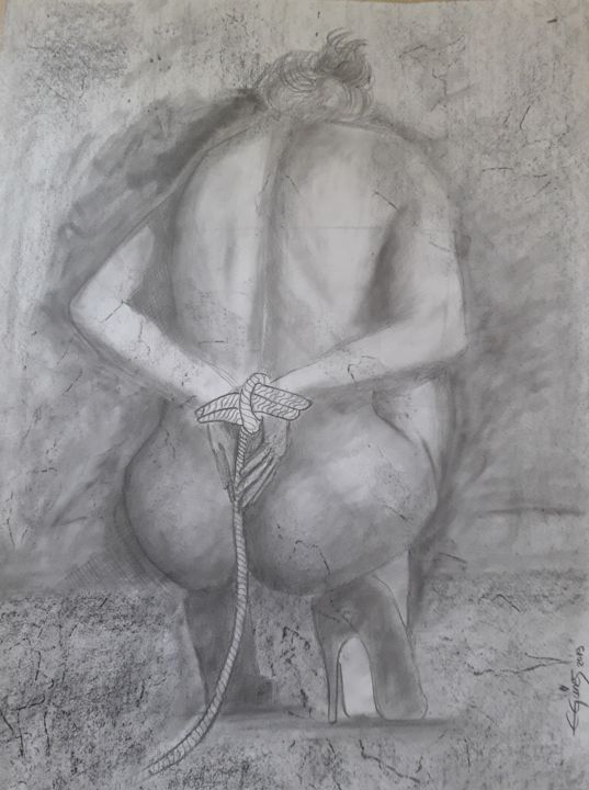 Drawing titled "Nü.jpg" by Efendi̇ Güneş, Original Artwork, Charcoal