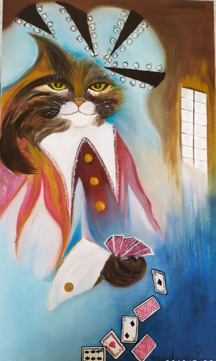 Le Chat Botté joueur 绘画, 21.7x13 in