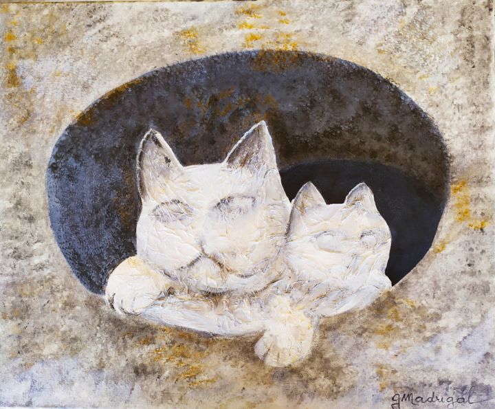 Chats dans l'oeil de boeuf 绘画, 15x18.1 in