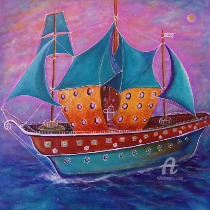Une croisière de rêve! 绘画, 19.7x19.7 in