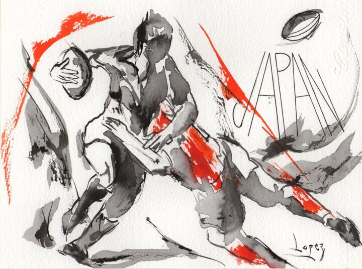 38 Coupe du Monde de rugby 2019 au Japon 绘画, 7.1x9.5 in