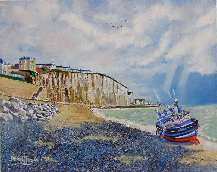 Painting titled "AULT " bateau échou…" by Alain Dervillez, Original Artwork, Oil