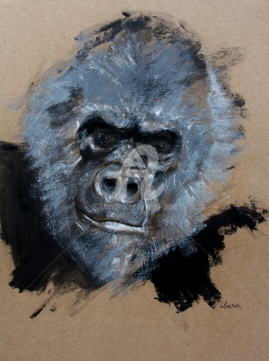 Tête de gorille 绘画, 19.7x15.8 in