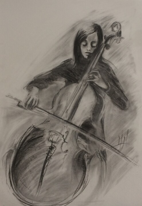 Dessin intitulée "Un air de Bach" par Marie Pascale Martins, Œuvre d'art originale, Fusain