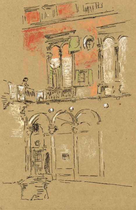 Painting titled "Venetian Courtyard…" by Jim Fischer, Original Artwork, Pastel