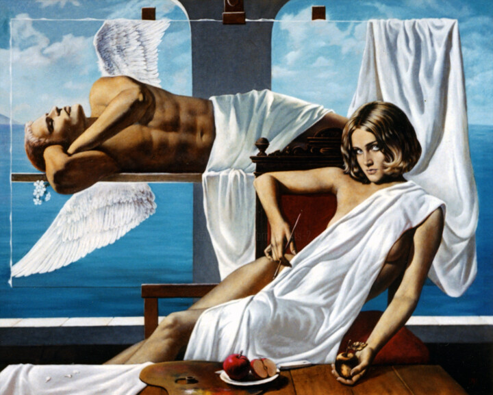 Картина под названием "Angel and Muse" - Sergey And Vera, Подлинное произведение искусства, Масло Установлен на Деревянная р…