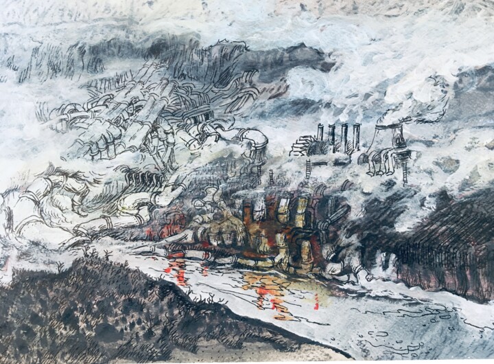 Dessin intitulée "La vallée de l’Homm…" par Alain Godefroid, Œuvre d'art originale, Encre