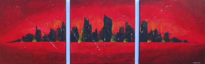 Painting titled "" Manhattan "" by Martial Dumoulin, Original Artwork, Acrylic Mounted on Wood Stretcher frame
