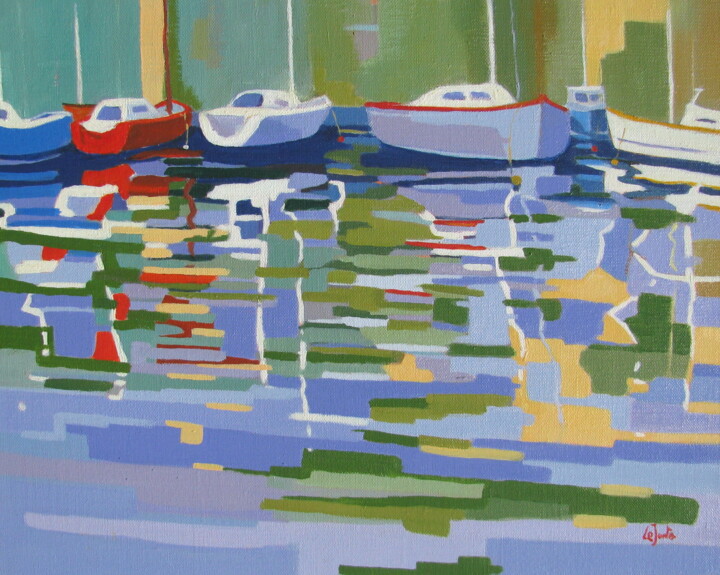 Peinture intitulée "Reflets dans le por…" par Jean-Noël Le Junter, Œuvre d'art originale, Huile Monté sur Châssis en bois