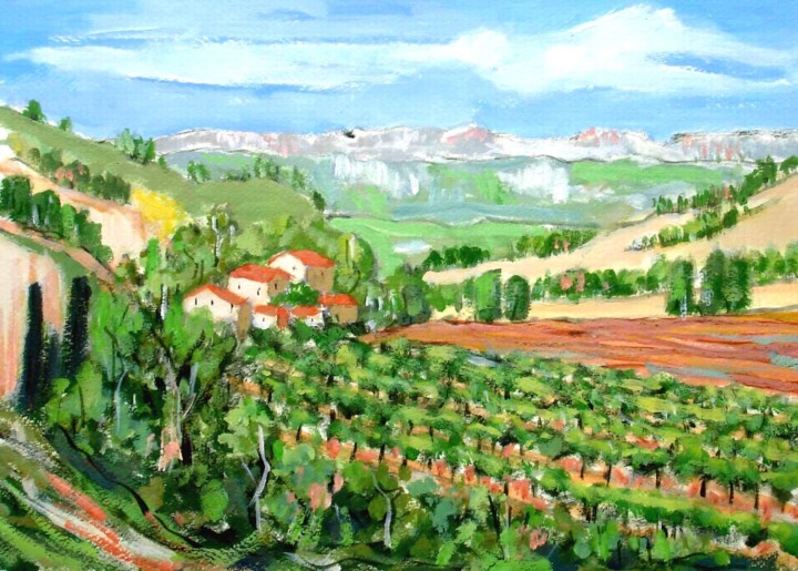 Peinture intitulée "VIGNES EN PROVENCE" par Marcel Clerc, Œuvre d'art originale, Acrylique