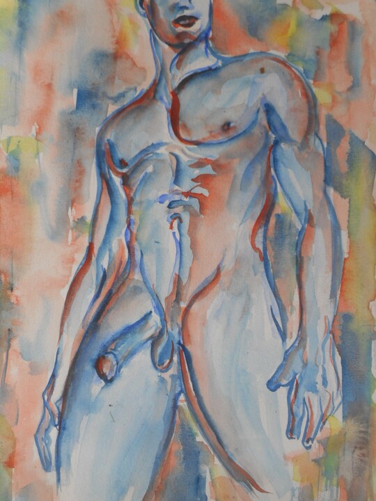 Pintura titulada "Nude male perpective" por Erik Hils, Obra de arte original