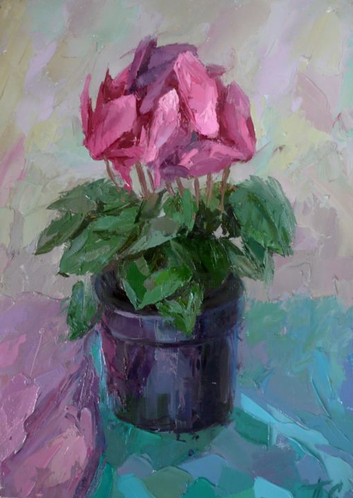 Painting titled "Цикламен." by Sergey Perevozchenko, Original Artwork, Oil