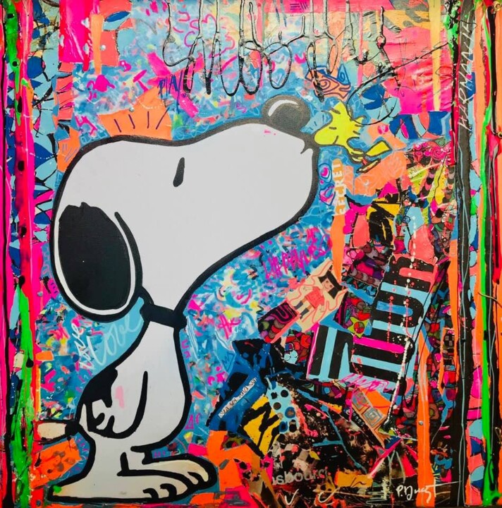 Painting titled "pop snoopy" by Patricia Ducept (Art'Mony), Original Artwork, Enamel