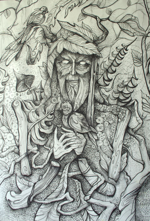 "lesovik/forest spir…" başlıklı Tablo Andrew Biako tarafından, Orijinal sanat, Mürekkep