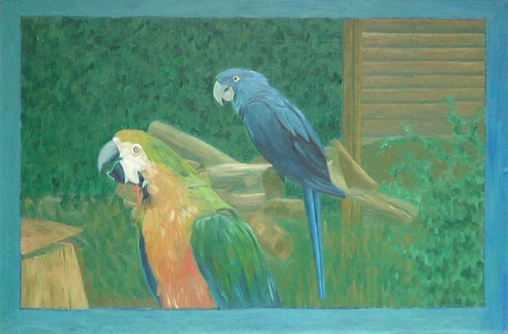 Painting titled "Parrots" by Gerald Shepherd F.F.P.S., Original Artwork, Oil