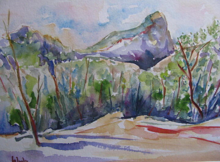 Peinture intitulée "Le Pic Saint-Loup e…" par Jean-Noël Le Junter, Œuvre d'art originale, Aquarelle