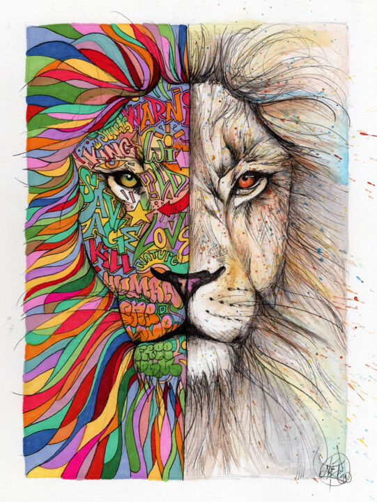 Psychedelic Lion 图画, 11.7x8.3 in