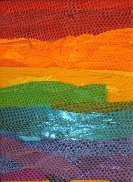 Art textile intitulée "Soleil couchant.jpg" par Jean Pierre Avonts-Saint-Lager, Œuvre d'art originale, Tissu Monté sur Carton