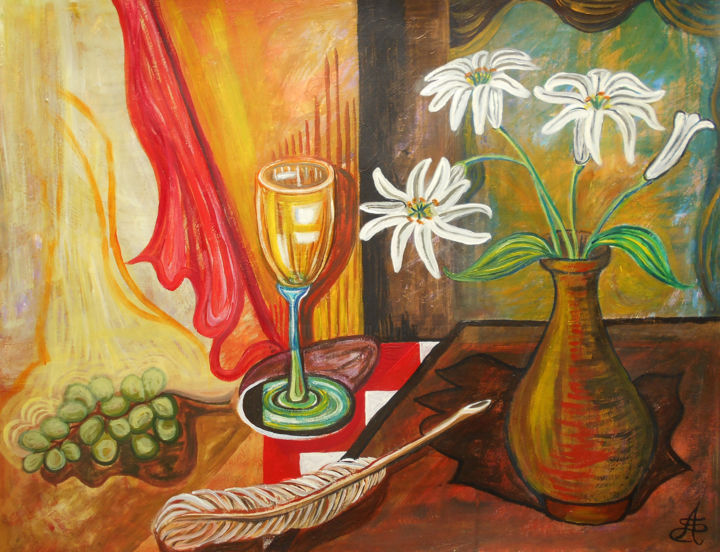 Peinture intitulée "Nature morte à la p…" par Aurélie Sarrazin, Œuvre d'art originale, Acrylique