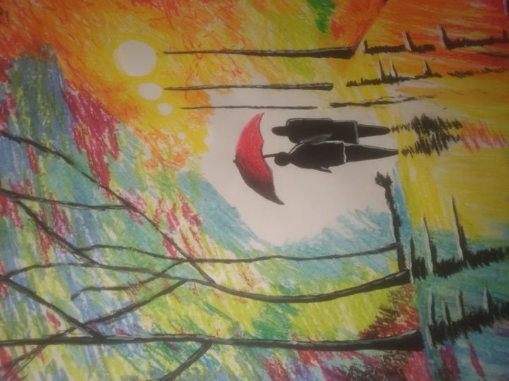 Painting titled "Rainy scene" by Mek, Original Artwork