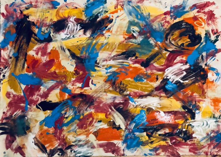 Pittura intitolato "N76 AbEx Abstract E…" da Robert Miskines, Opera d'arte originale, Smalto
